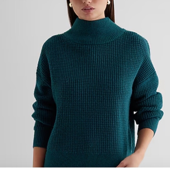 Express Reversible Mock Neck Crossover Sweater Asymmetrical Waffle NWT Office - Picture 3 of 12